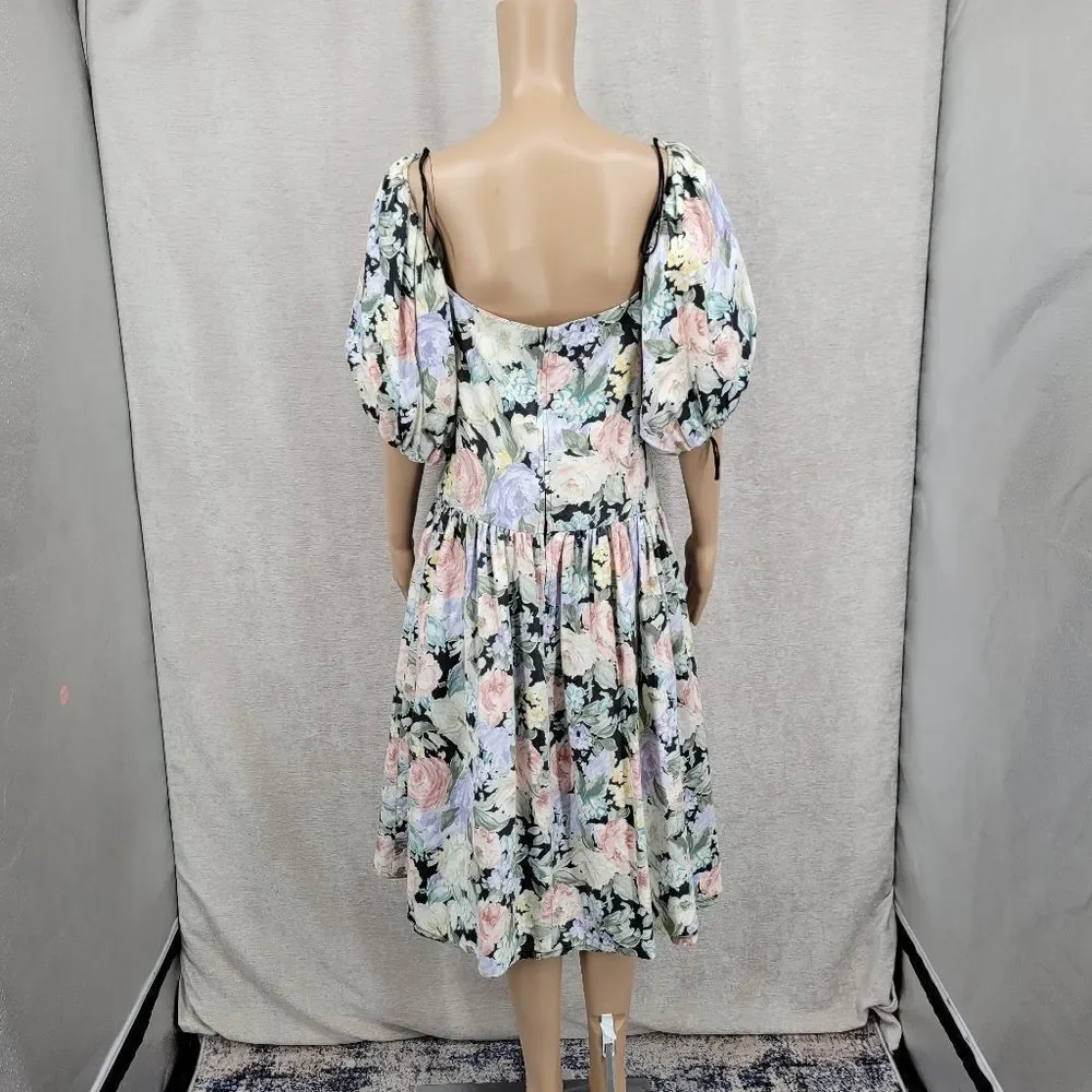 Impromptu 80s Vintage Floral Prom Puff Sleeve Dress Fitted Bodice